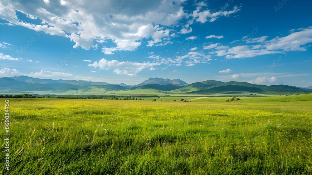 Landscape with vast meadows and distant mountains picture Landscape with vast meadows and distant mountains picture