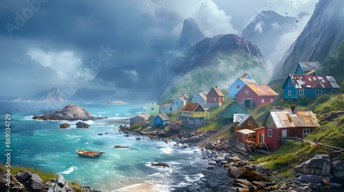 Landscape with a small fishing village image
