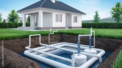 Home water harvesting system with underground storage tanks, plastic water tanks, water septic tank, recycling rainwater, detailed and efficient