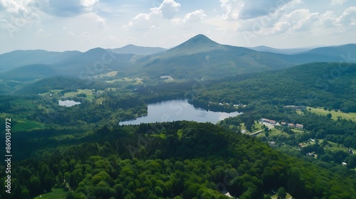 ywieckie Lake  Polish mountains  view of Mount ar  aerial shots on a sunny day  tourist attractions in southern Poland : Generative AI photo