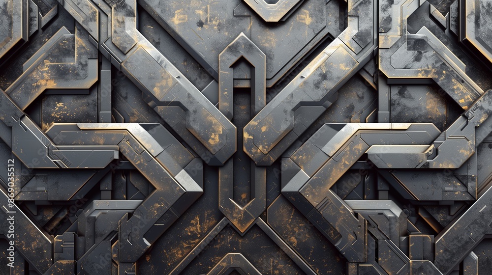 custom made wallpaper toronto digitalDynamic 3D geometric background with interlocking metallic shapes creates a captivating, futuristic vibe.