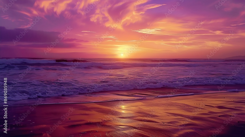 Obraz premium Colorful sunset over ocean in Pismo Beach California : Generative AI