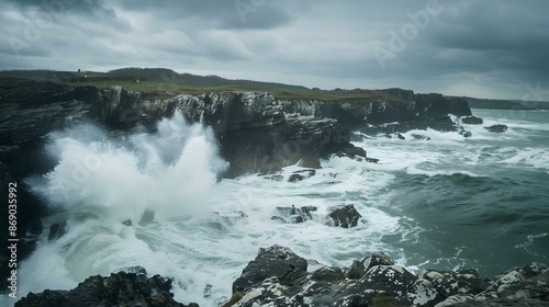 Coast with rocky cliffs and waves crashing img