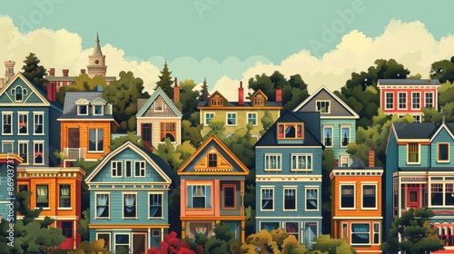 Colorful Houses in a Vibrant Neighborhood