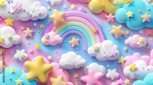 3d pastel rainbow clouds and rainbows wallpaper