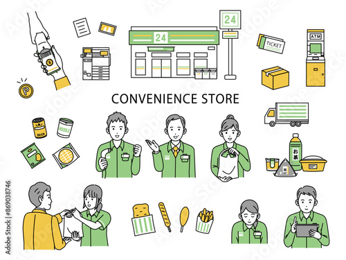 コンビニで働く人々のイラスト