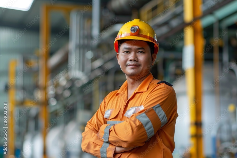 Portrait of a Professional Asian Heavy Industry Engineer Worker Wearing Safety Uniform Portrait of a Professional Asian Heavy Industry Engineer Worker Wearing Safety Uniform