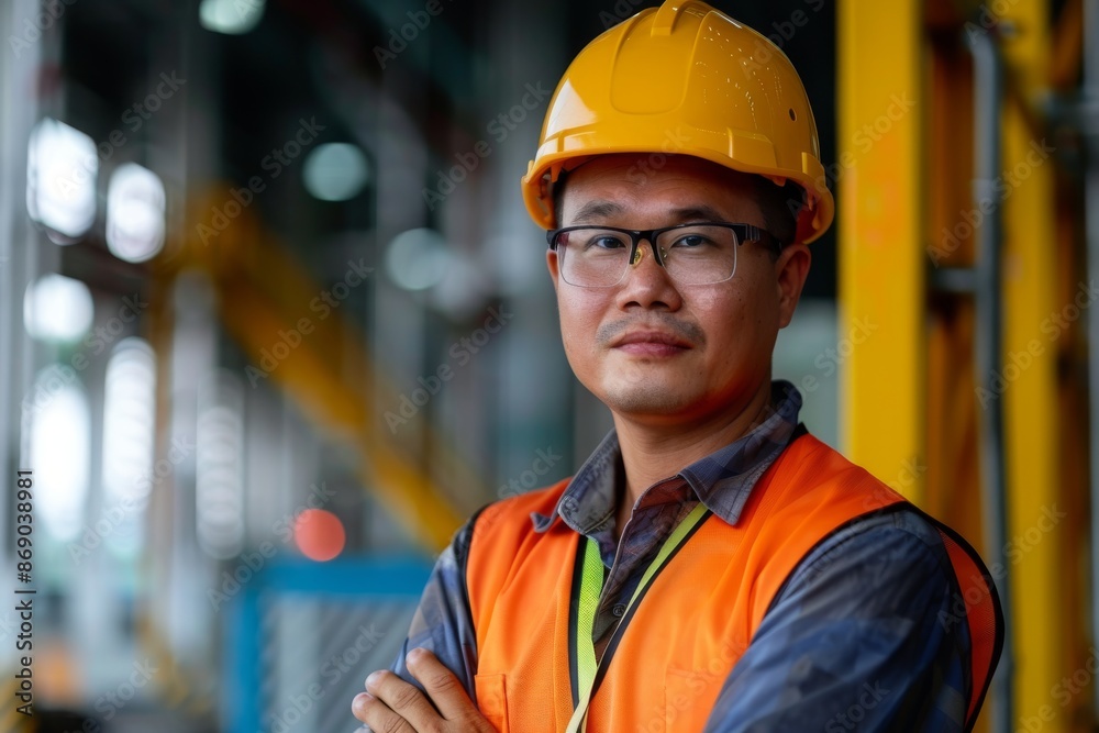 Portrait of a Professional Asian Heavy Industry Engineer Worker Wearing Safety Uniform Portrait of a Professional Asian Heavy Industry Engineer Worker Wearing Safety Uniform