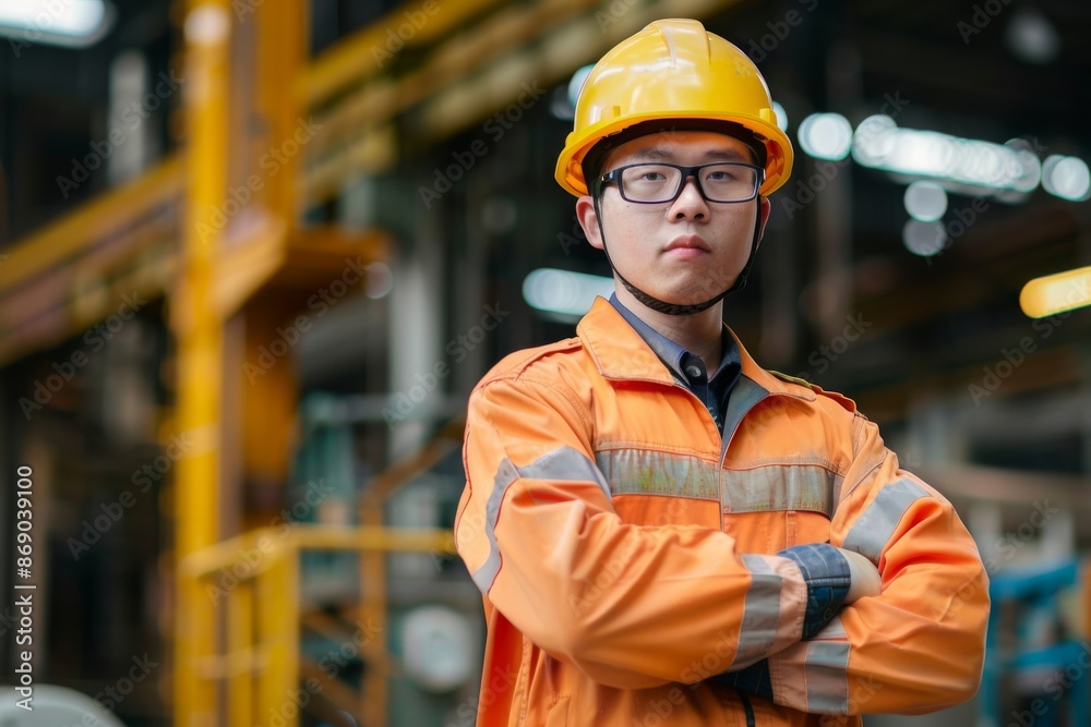 Portrait of a Professional Asian Heavy Industry Engineer Worker Wearing Safety Uniform Portrait of a Professional Asian Heavy Industry Engineer Worker Wearing Safety Uniform