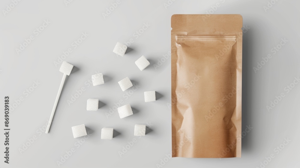 Sugar In Package Blank brown sachet stick pack with white sugar cubes, sugar package ...