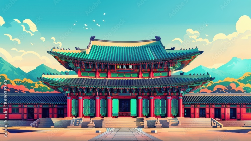 Obraz premium Korean Temple Illustration