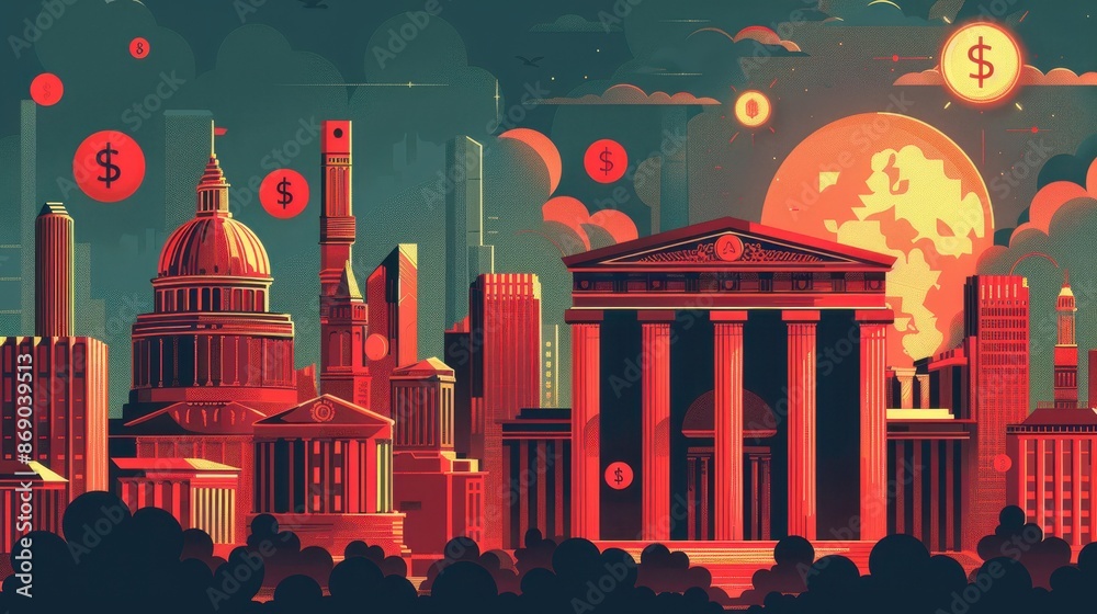 Cityscape with Financial Symbolism Cityscape with Financial Symbolism