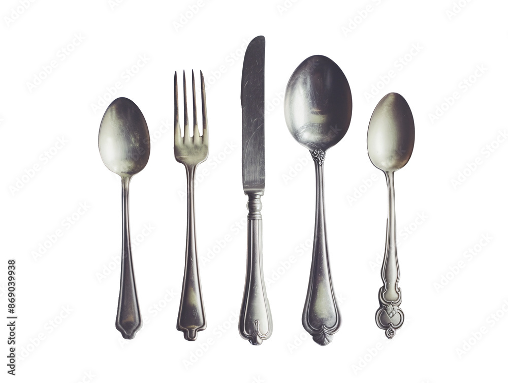 a silverware set with a fork knife and spoon