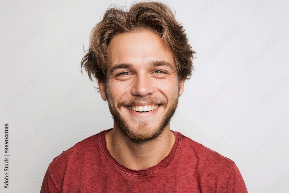 Fototapeta premium Portrait of attractive glad cheerful man over neutral background