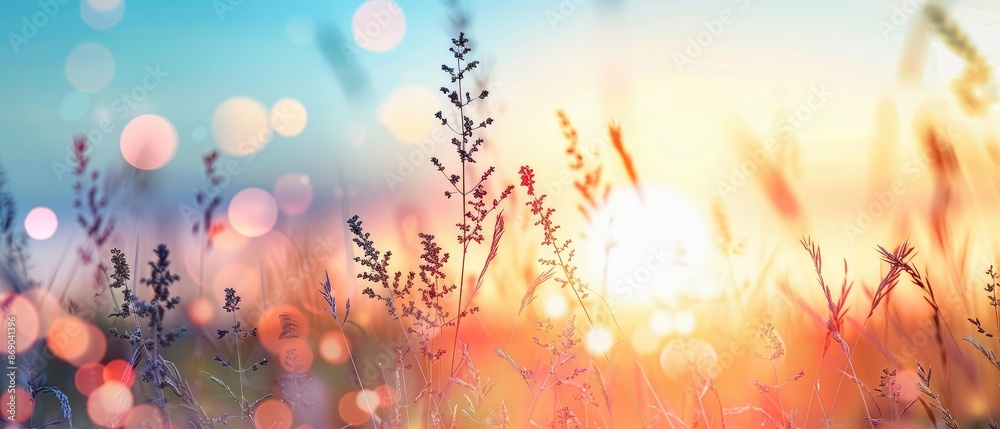 custom made wallpaper toronto digitalBeautiful summer or autumn nature backdrop with banner wild flowers over sunset sky meadow