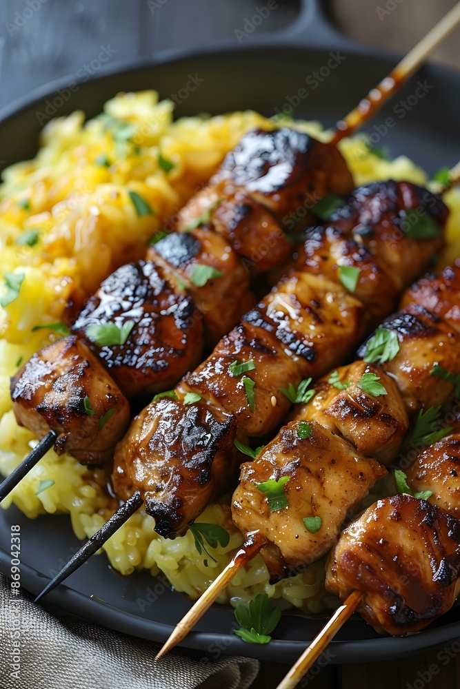 chicken skewers with rice and pineapple chicken skewers with rice and pineapple