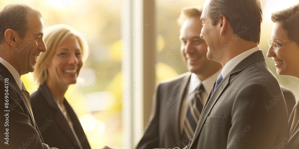 Business professionals interacting in a warm light setting, exemplifying collaboration, communication, and relationship-building in a corporate environment. Business professionals interacting in a warm light setting, exemplifying collaboration, communication, and relationship-building in a corporate environment.
