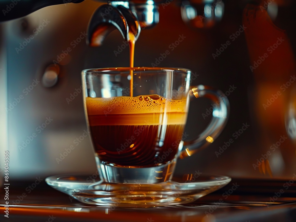 A cup of coffee being poured into a glass. A cup of coffee being poured into a glass.