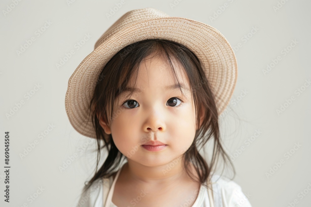 Portrait of cute Asian child posing on neutral background Portrait of cute Asian child posing on neutral background