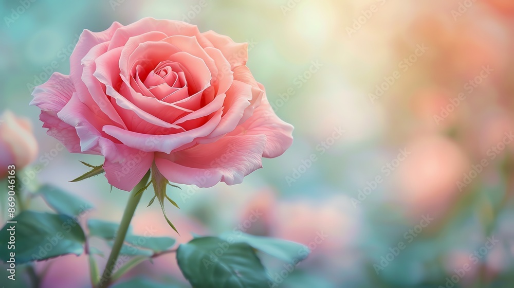 Soft Focus A pink rose in full bloom, with a shallow depth of field blurring the background into a dreamy pastel wash Soft Focus A pink rose in full bloom, with a shallow depth of field blurring the background into a dreamy pastel wash