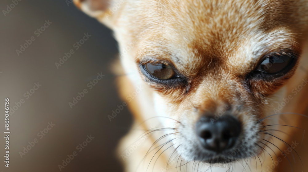 A small angry brown and white dog with a sad expression on its face A small angry brown and white dog with a sad expression on its face