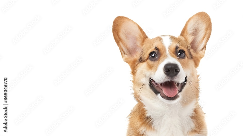happy Puppy Welsh Corgi 14 Weeks old dog winking panting and sitting isolated on white : Generative AI happy Puppy Welsh Corgi 14 Weeks old dog winking panting and sitting isolated on white : Generative AI
