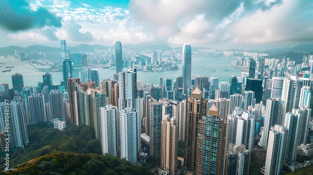 Fototapeta premium Top down view of Hong Kong city : Generative AI