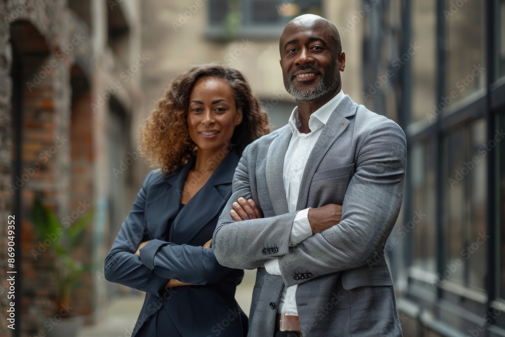 Portrait of happy multi ethnic business couple posing with arms crossed Portrait of happy multi ethnic business couple posing with arms crossed