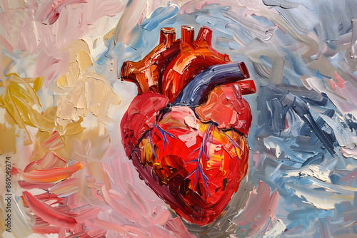 An oil painting of a realistic heart