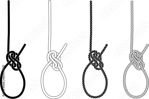 Zeppelin loop or Rosendahl loop rope Knot icon set