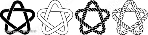 Cinquefoil knot or Solomon's seal knot rope icon set