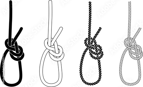 Yosemite bowline rope Knot icon set