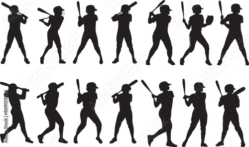 Softball Player Silhouettes and SVG Vectors for Creative Projects.