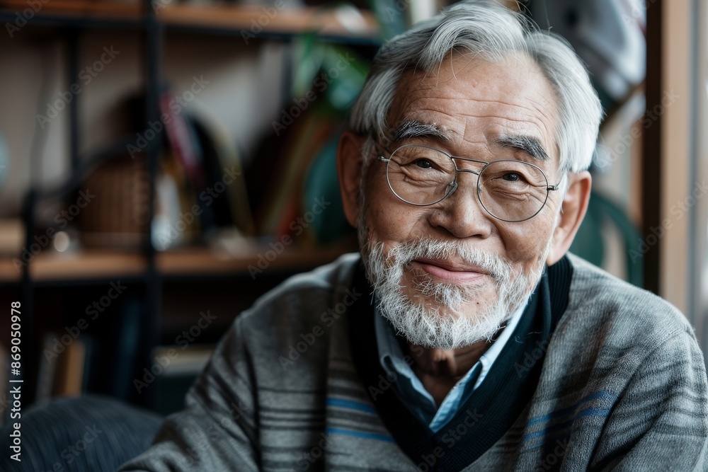 Portrait of Joyful Elderly Asian Man with Glasses looking at camera Portrait of Joyful Elderly Asian Man with Glasses looking at camera