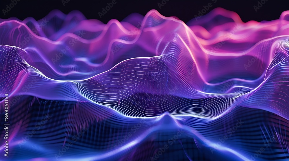 Fototapeta premium Abstract waves shape glowing in ultraviolet spectrum Background for banner backdrop or texture for 3D mapping : Generative AI