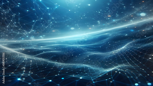 Blue abstract background with network grid and particles