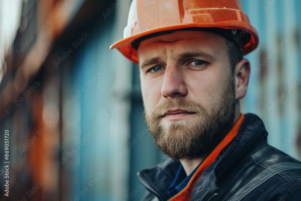 Portrait of mechanical worker in construction hard hat Portrait of mechanical worker in construction hard hat