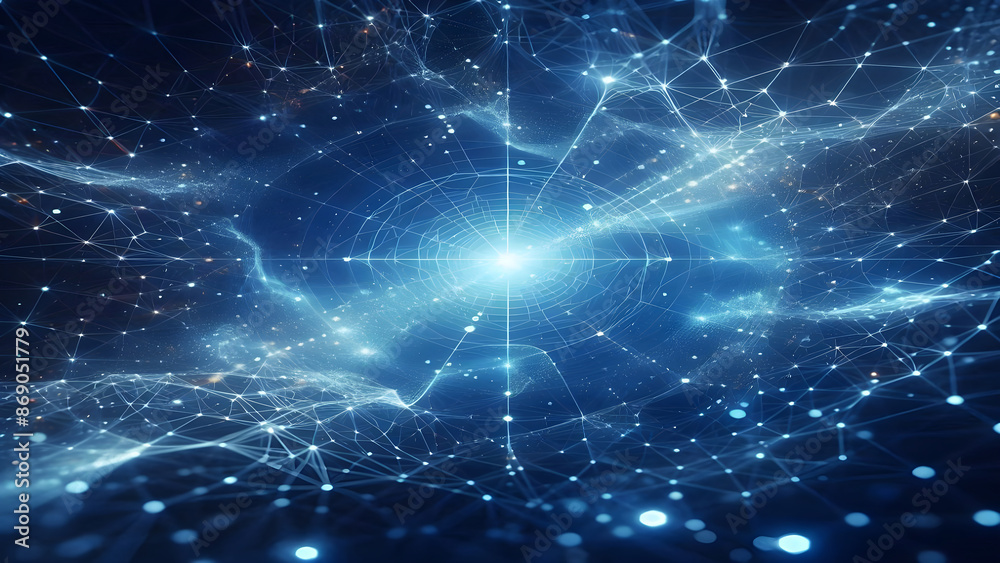 Blue abstract background with network grid and particles Blue abstract background with network grid and particles
