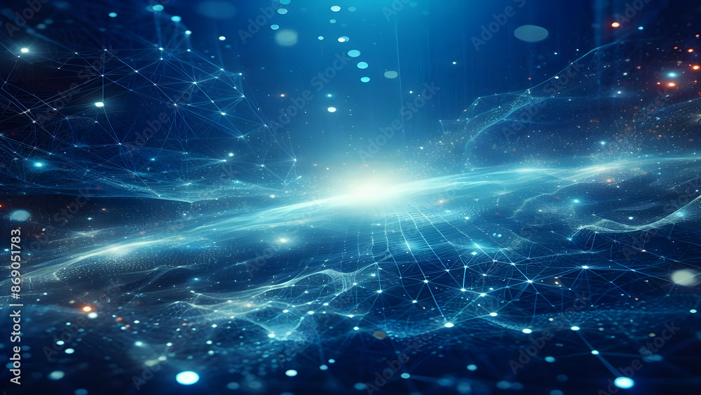 Blue abstract background with network grid and particles Blue abstract background with network grid and particles