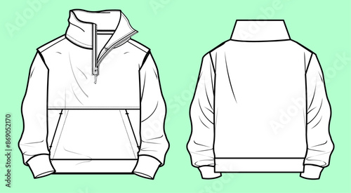 Mens funnel neck jacket Fashion Flat Sketch