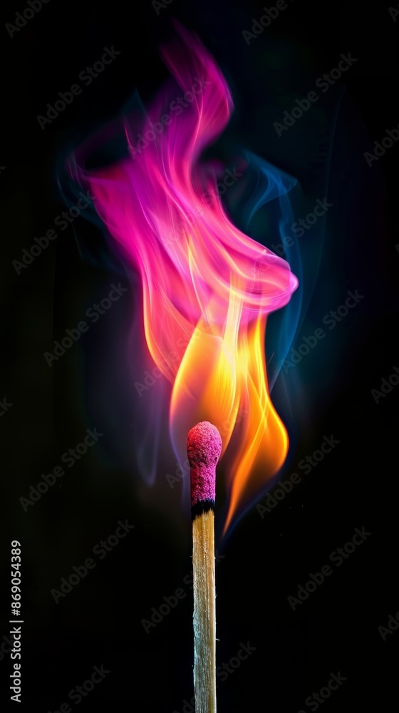 a match burning with an orange and pink flame on a black background. Generative ai a match burning with an orange and pink flame on a black background. Generative ai