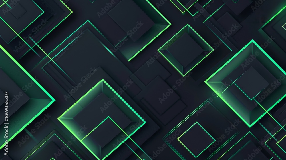 3D illustration with neon green lines on dark geometric shapes against a black background Artistic and futuristic design 3D illustration with neon green lines on dark geometric shapes against a black background Artistic and futuristic design