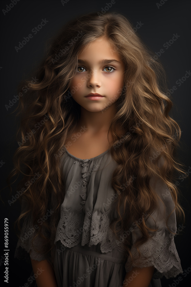 Studio portrait of cute curly little teen girl. Portrait of a beautiful little girl Studio portrait of cute curly little teen girl. Portrait of a beautiful little girl