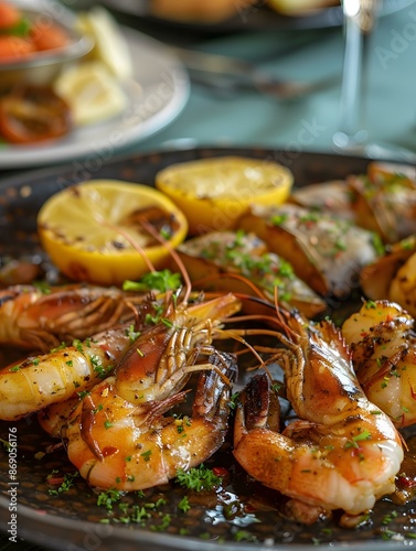 grilled tiger prawns with lemon and parsley