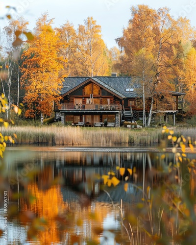 Corporate retreat in a lodge with autumn scenery, team workshops, Autumn Business, Productive and rejuvenating business getaway