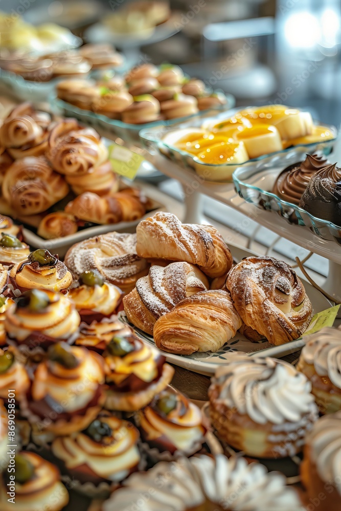 Professional Photography of a pastry shop display. Showcasing a variety of fresh pastries, Generative AI Professional Photography of a pastry shop display. Showcasing a variety of fresh pastries, Generative AI