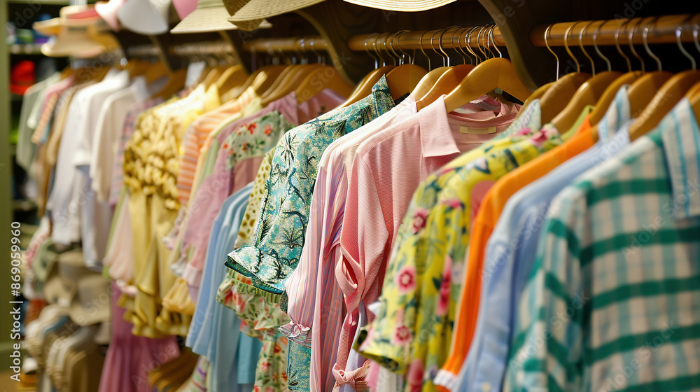 hangers with summer clothes in a store hangers with summer clothes in a store