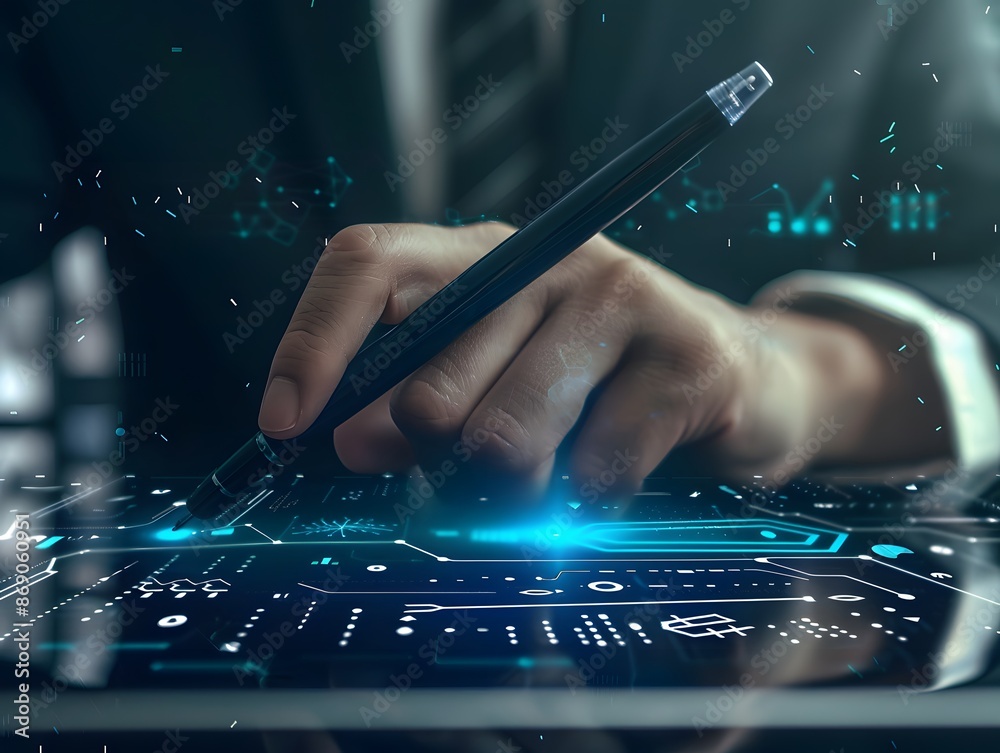 Businessman using a digital pen on a touchscreen interface., clean background, Photo stock style, clean background, no copyrighted logo, no letters Businessman using a digital pen on a touchscreen interface., clean background, Photo stock style, clean background, no copyrighted logo, no letters
