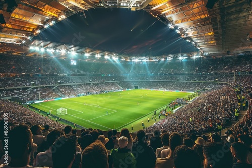 Football Stadium with Full Public crowded at night