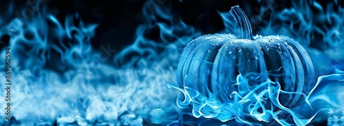 Flaming blue pumpkin on a black background